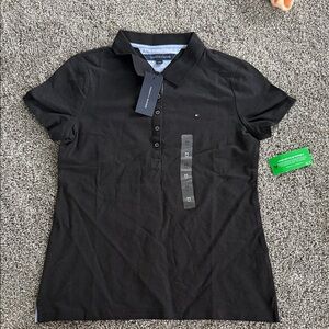 Tommy Hilfiger Black Short Sleeve Polo with Flag Emblem